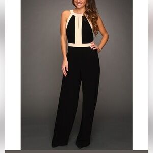 Trina Turk Bond Girl Black wide leg one piece jumpsuit sleeveless size 8 party